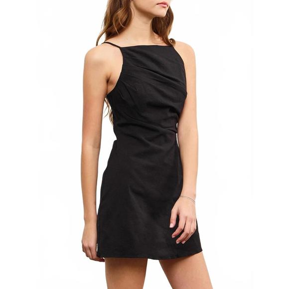 NEW MUSTARD SEED sleeveless gathered asymmetric mini dress in black - Picture 3 of 4